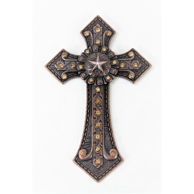 7007COP-AMB AMBER CRYSTAL / COPPER WALL CROSS / W STAR